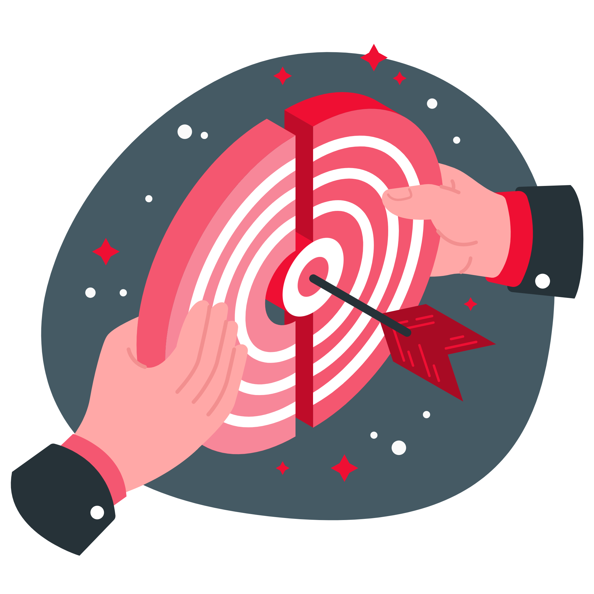 Two hands trying to hold a vector cartoon target